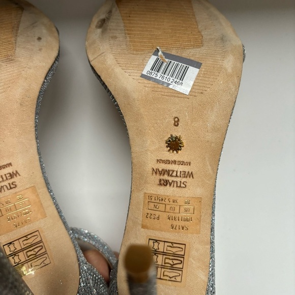 Stuart‎ Weitzman Nudistcurve Silver Glitter Ankle Strappy Sandals 75mm Sz 8 - Picture 9 of 9